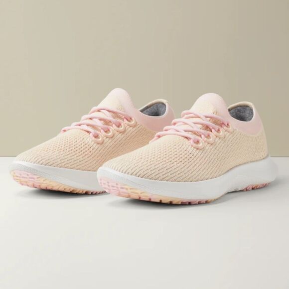 Allbirds W8.5 Peach Pink White Tree Dasher Two Knit Running Pull on Sneakers - Picture 1 of 1